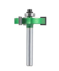 Green Z3 8mm Bearing Slot Router Bit With Three Carbide Teeth for Fast Cutting And Smooth Edging On Drawer Slides And Hardware Profiles, front view.