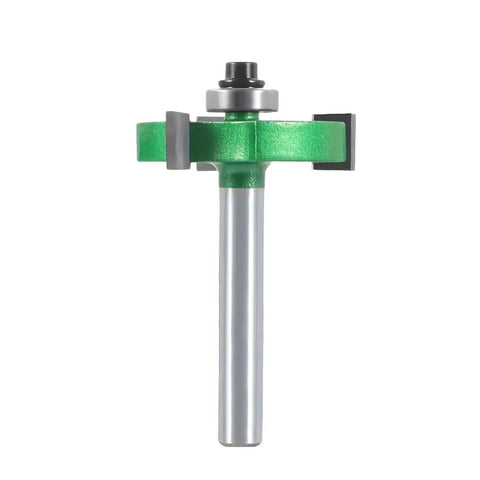 Green Z3 8mm Bearing Slot Router Bit With Three Carbide Teeth for Fast Cutting And Smooth Edging On Drawer Slides And Hardware Profiles, front view.