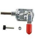 Heavy Duty Toggle Clamp Screw Kit Featuring Stainless Steel And Reinforced Plastic with red lever and mounting hardware.