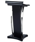 Built Tough Steel Floor Standing Lectern And Mobile Podium Desk With Smooth Roll Casters For Board Meetings School Seminars Church Gatherings No Hassle Assembly, sleek black design.