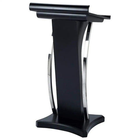 Built Tough Steel Floor Standing Lectern And Mobile Podium Desk With Smooth Roll Casters For Board Meetings School Seminars Church Gatherings No Hassle Assembly, sleek black design.