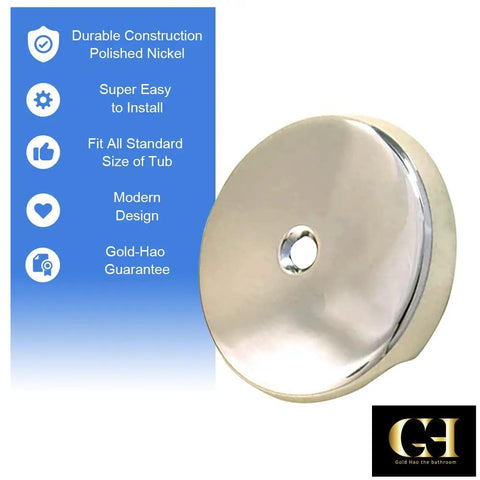 Top Shelf Single Hole Bathtub Overflow Drain Cover Plate With Brushed Nickel Finish, close-up view showing polished surface and fit.