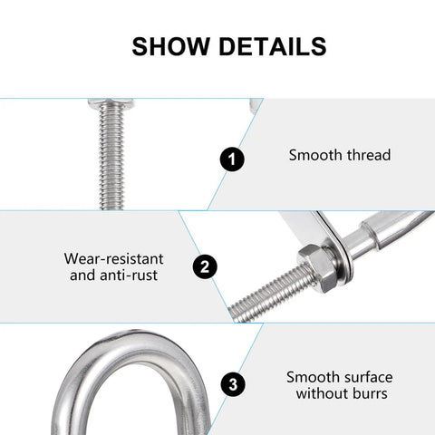 BEBEMOKO stainless steel 304 U-bolt M6x90 with nut and washer; smooth thread and burr-free surface