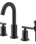 Matte Black Two Handle 8 Inch Widespread Bathroom Faucet For Vanity Sink With 360 Degree Swivel Spout 3 Hole Installation