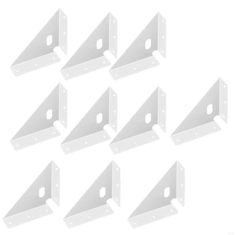 Rock Solid Corner Angle Braces, Pack Of 10 White Metal Right Angle Brackets For Furniture Repair And Cabinet Support. 3.39" size.