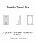 Diagram of Glass Shelf Clips for Cabinets and Displays showing dimensions and design for aluminum alloy mounting hardware.