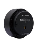 Ultra Compact High Torque Brushless Servo Motor Reducer With Dual Encoder MG6010E-i6 And CAN, front view of black circular device.