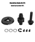 Image of 8T/27T RC Heavy Duty Steel Overdrive Bevel Gear Set For Capra SCX10 II III, including gear and small components, enhancing crawl power.