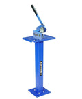 Sturdy Bench Grinder Stand With 13.7 Inch By 10 Inch Top Plate, 34 Inch Height, blue metal frame, side view