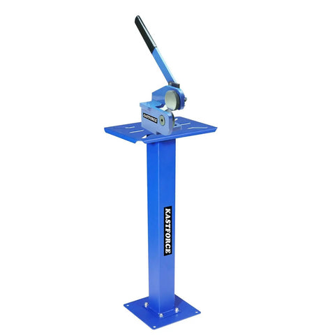 Sturdy Bench Grinder Stand With 13.7 Inch By 10 Inch Top Plate, 34 Inch Height, blue metal frame, side view