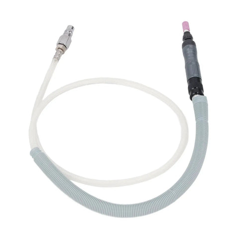 High Performance Mini Air Die Grinder With Quarter Inch Collet And Blistering 70000 RPM Speed For Grinding Polishing Engraving Tasks Supercharged Pneumatic Tool Built Like A Tough Shop Workhorse Daily showing air hose attachment.