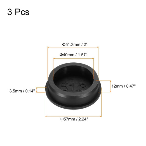 Three-Piece T-Shaped Silicone Plugs With 51.3 Mm Diameter 2-Inch Snap-In Plug Hole Seal Covers illustrated with dimensions