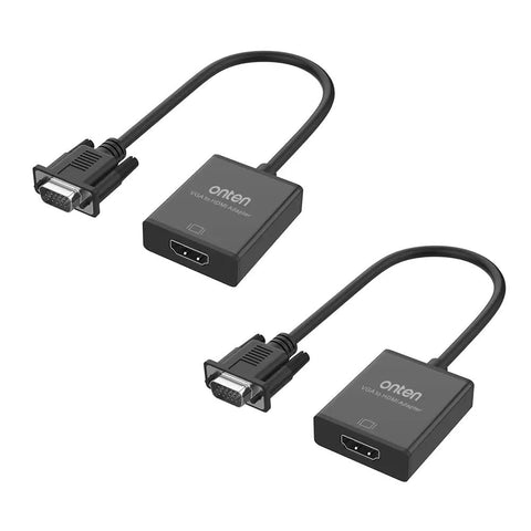 VGA To HDMI Converter Adapter For PC And Laptop 1080P HD Video With Audio No Fuss Plug And Play Audio Embedding Male To Female Cable USB Powered Works With Monitors And Projectors 2 Pack Black