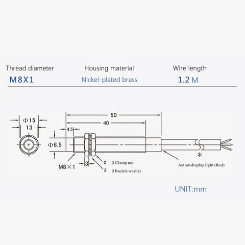 Diagram of 5 Pack Inductive Proximity Sensor Switch LJ8A3 2 Z AX NPN DC 6 To 36V 3 Wire M8 Metal Cylinder