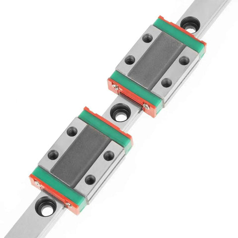 Miniature Linear Rail Bearing Guide Rail 400mm LML9B 9mm wide with two slide blocks for CNC Parts and 3D Printer Projects, top view
