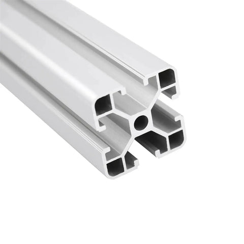 Close-up of Heavy Duty 2 Piece 4040 T-Slot Aluminum Extrusion Profile Frames For DIY Projects And European Linear Rail Systems.