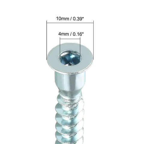 Close-up of Furniture Confirmat Screw 7x59mm Hex Socket Wood Screws Zinc Plated Self Tapping Connector showing dimensions
