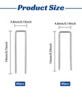 Size comparison of 160 Piece Heavy Duty Plantation Shutter Repair Staples Kit showing two U-pins in stainless steel.