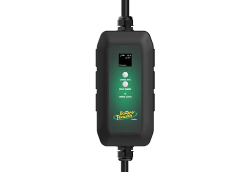 Dead Simple 16 Amp Level One Portable Ev Charger with digital screen and buttons for adjusting charging settings.