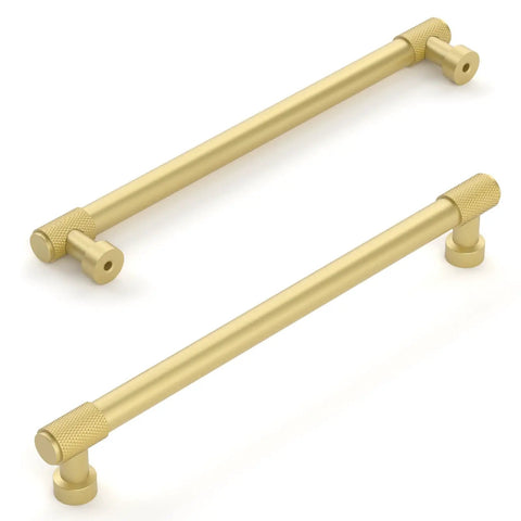 Heavy Duty Brushed Gold Knurled Cabinet Pulls 10 Inch Hole Center Handle Set with sturdy knurled grip for cabinets.