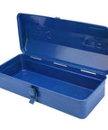Badass Heavy Duty Iron Toolbox With Secure Lock And Reinforced Cross Punched Base 24 Inch Multifunctional Tool Chest open to reveal storage space.