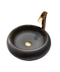 USZWBY Modern Round Vessel Vanity Sink Above Counter Basin Ceramic Wash Countertop Bathroom Art Balcony Simple in black with gold details.