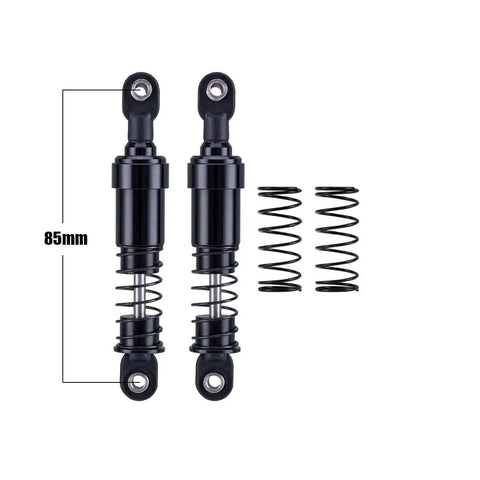 Aluminum Big Bore Shocks 85mm 4 Pack For 1/10 RC Crawler LCG Chassis, dual-spring kit, black finish, side view