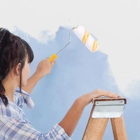 Using a Slick 10 Piece Mini Paint Roller Covers Heavy Duty Acrylic Dripless Wall Wood Fabric Decorating Kit for touch-up painting.