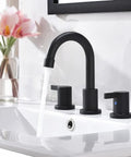 Matte Black Bathroom Sink Faucet With Widespread 8 Inch 3 Hole Vanity Fit, 360 Degree Swivel Spout, Pop Up Drain And Water Supply Lines Included