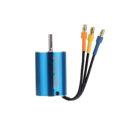 3600KV 4Pole Sensorless Brushless RC Car Motor With 35A ESC high torque copper windings shown in blue aluminum casing