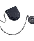 Hella Solid Pocket Watch Case Crafted From Premium Pu Leather Featuring A Snazzy Antique Bronze Chain Secure Snap Closure And Roomy Compartment For Keeping Your Favorites Safe In Classic Black, showcasing a black leather case and pocket watch.