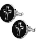 Cross Pattern Titanium Steel Cufflinks For Men Black Polished Shirt Buttons Sleek Durable Fasteners For Formal And Casual Wear