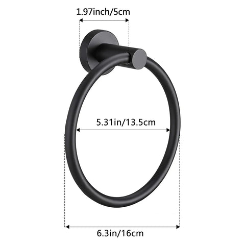 Matte Black Towel Ring For Bathroom And Kitchen Wall Mount, Heavy-Duty Stainless Steel Towel Holder, with dimensions