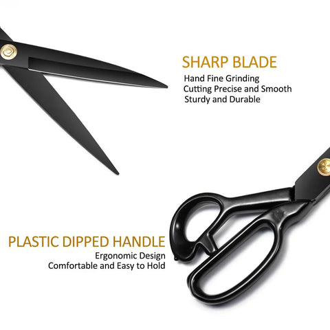 Pro Grade Fabric And Garment Sewing Scissors 10 Inch Heavy Duty Tailor Shears Cuts Like A Boss With Precision, Sharp High Carbon Steel, Durable For Quilting Garments And Home Textiles, black 10-inch tailor shears with ergonomic plastic handle