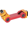Precision Adjustable Vise Stop Locator For CNC Mill And Lathe Work Tables, red and gold aluminum tool, used for height adjustment.