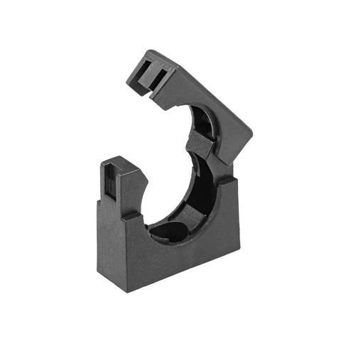 Badass AD25 Corrugated Tube Holders For Smooth Flexible Wiring and Raceway Pipes With Double Strut Clips, black plastic clamp.