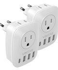 Go-To 6 In 1 Europe Travel Plug Adapter with 2 US Outlets, 3 USB Ports and USB-C, dual USB charging, Type C power converter, white