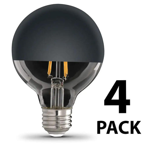 G25 DM Black Mirror Dome Filament LED Light Bulb 40W Equivalent, 4 pack, decorative globe with mirrored top for ambient glow