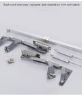 Vertical Lift Operated Hinge Set for Overhead Cabinets with Silent Upward Slide and Forward Translation components on white surface