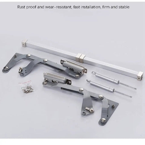 Silent Vertical Lift Hinge For Cabinets With 4 Kg Capacity, showing components and hardware for easy installation and stable operation.