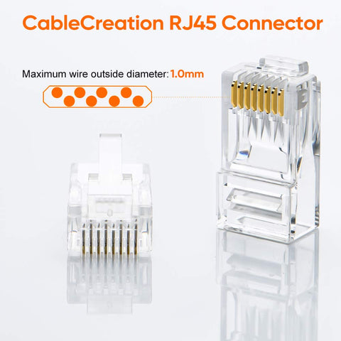 50 Pack Cat6 RJ45 Connectors For Solid And Stranded UTP Ethernet Cables, Crimp Ends For 24 To 26 AWG, Fits Standard RJ45 Ports