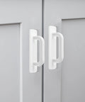 Four Pack White Peel And Stick Cabinet Handles With Premium Adhesive Backing No Drill Installation on gray cabinet doors