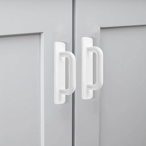 Four Pack White Peel And Stick Cabinet Handles With Premium Adhesive Backing No Drill Installation on gray cabinet doors