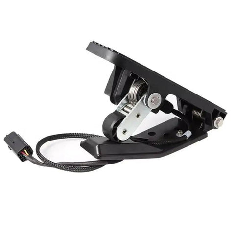 Plug Straight In Hall Effect Accelerator Throttle Pedal With Zero To Five Volt Analog Output For Electric Cars And Golf Carts Delivers Dead Smooth Throttle Response All Week Long, shown from side with cable.