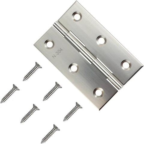 12 Pack of Kickass 3-Inch Premium Rustproof Stainless Steel Folding Hinges with Brushed Finish for Rugged Cabinet Doors Wood Boxes and Creative DIY Crafts Includes 72 Screws with screws.