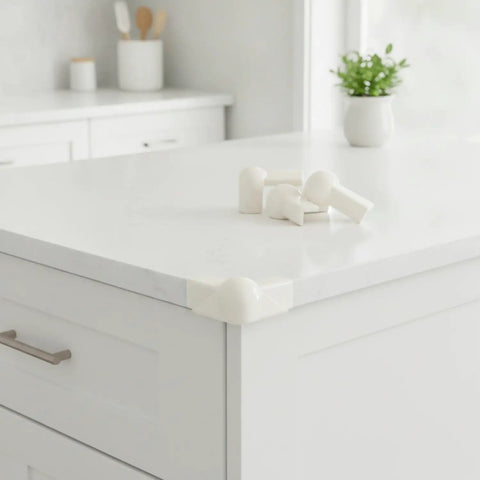 1.6 By 1.6 Inch L Shaped Silicone Corner Guards For Furniture Edges White 4 Pack Edge Bumpers on kitchen counter corner
