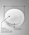 Clear Silicone Glass Table Bumpers Deliver A Snug Anti Slip Fit That Really Locks Furniture Down And Kills That Annoying Slide Heavy Duty Adhesive Holds These 16 MM Guards tight on a smooth surface, showing size dimensions.
