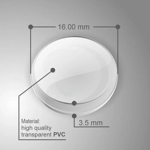 Clear Silicone Glass Table Bumpers Deliver A Snug Anti Slip Fit That Really Locks Furniture Down And Kills That Annoying Slide Heavy Duty Adhesive Holds These 16 MM Guards tight on a smooth surface, showing size dimensions.
