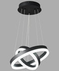 Two Ring Modern LED Chandelier In Black, Sleek Contemporary Ceiling Pendant Light For Staircase, Foyer, High Ceilings Or Living Room