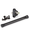 Adjustable Carrier Bearing For 70mm Width Transfer Case CNC Machined Aluminum Alloy Dual Sealed Bearings Stainless Shaft Ideal For One Tenth RC Crawler LCG Chassis Cheater Rigs And Comp Builds Black, shown disassembled with included screws and rod